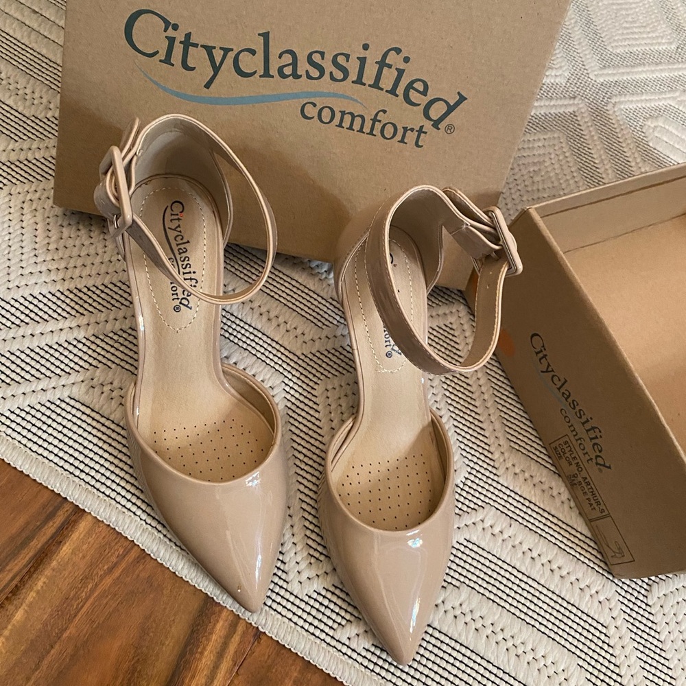 Cityclassified Women's Beige Ankle Strap Heels